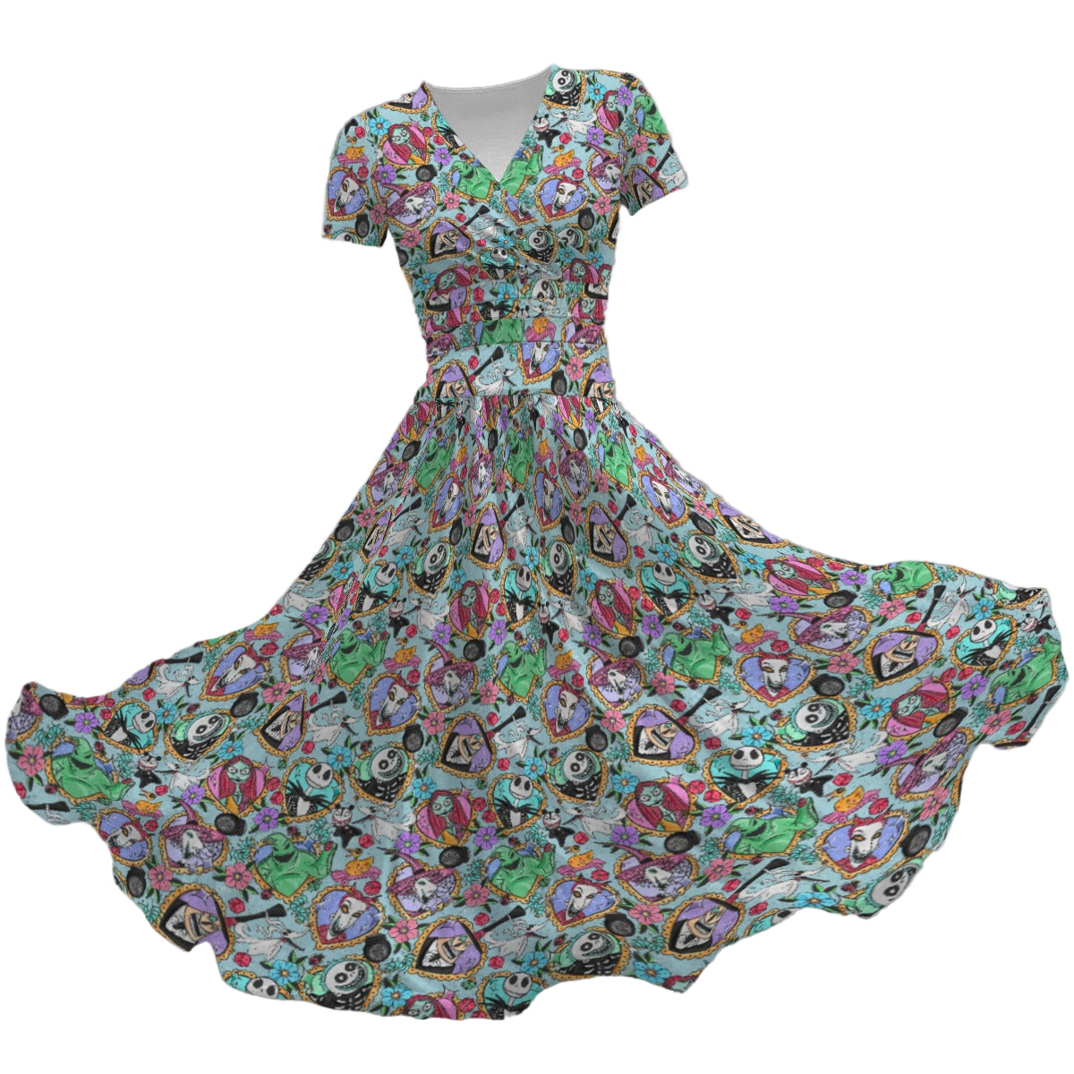 Tattoo Hearts Spooky Crew - Women's V-Neck Ruched Midi Dress
