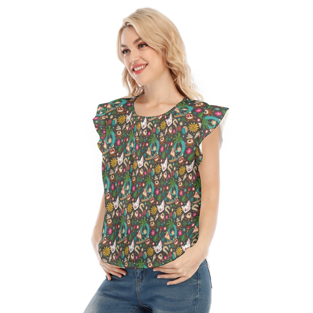 Polynesian Princess Icons - Women’s Flutter Sleeve Top