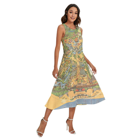 Vintage Theme Park Map- Women’s Diagonal Pocket Midi Dress