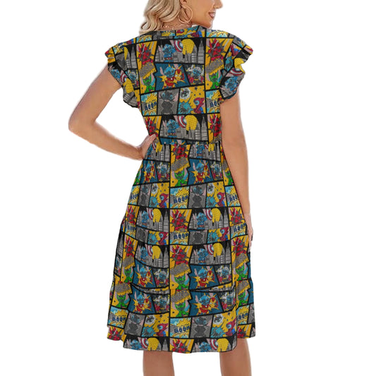 Superhero Stitch - Comic Action - Women's Tiered Pocket Midi Dress