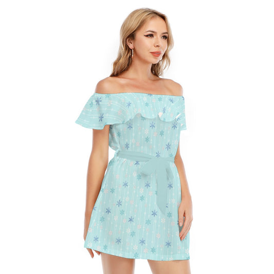 Ice Queen Snowflake Pattern - Women's Off-shoulder Ruffle Dress