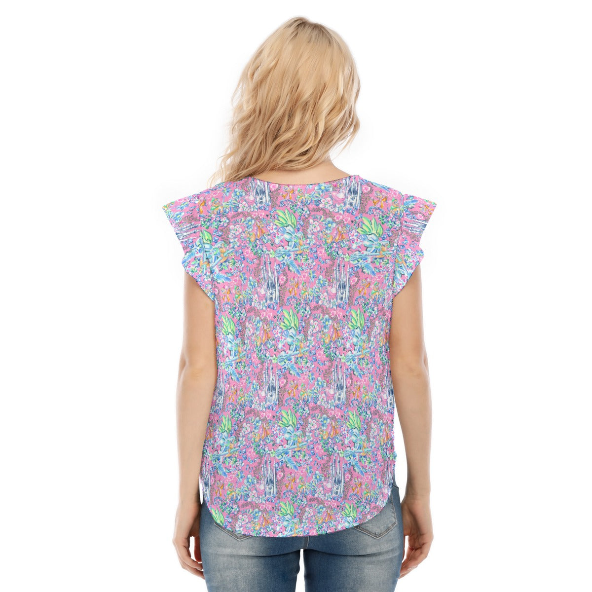 Bright Tropical Dreams - Enchanted Squeaky Helpers - Women’s Flutter Sleeve Top