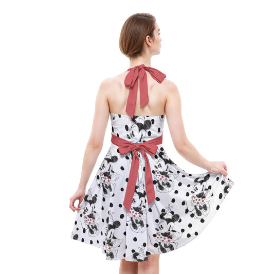Sketch of Polka Dot Mouse - Women's Halter Vintage Pocket Dress