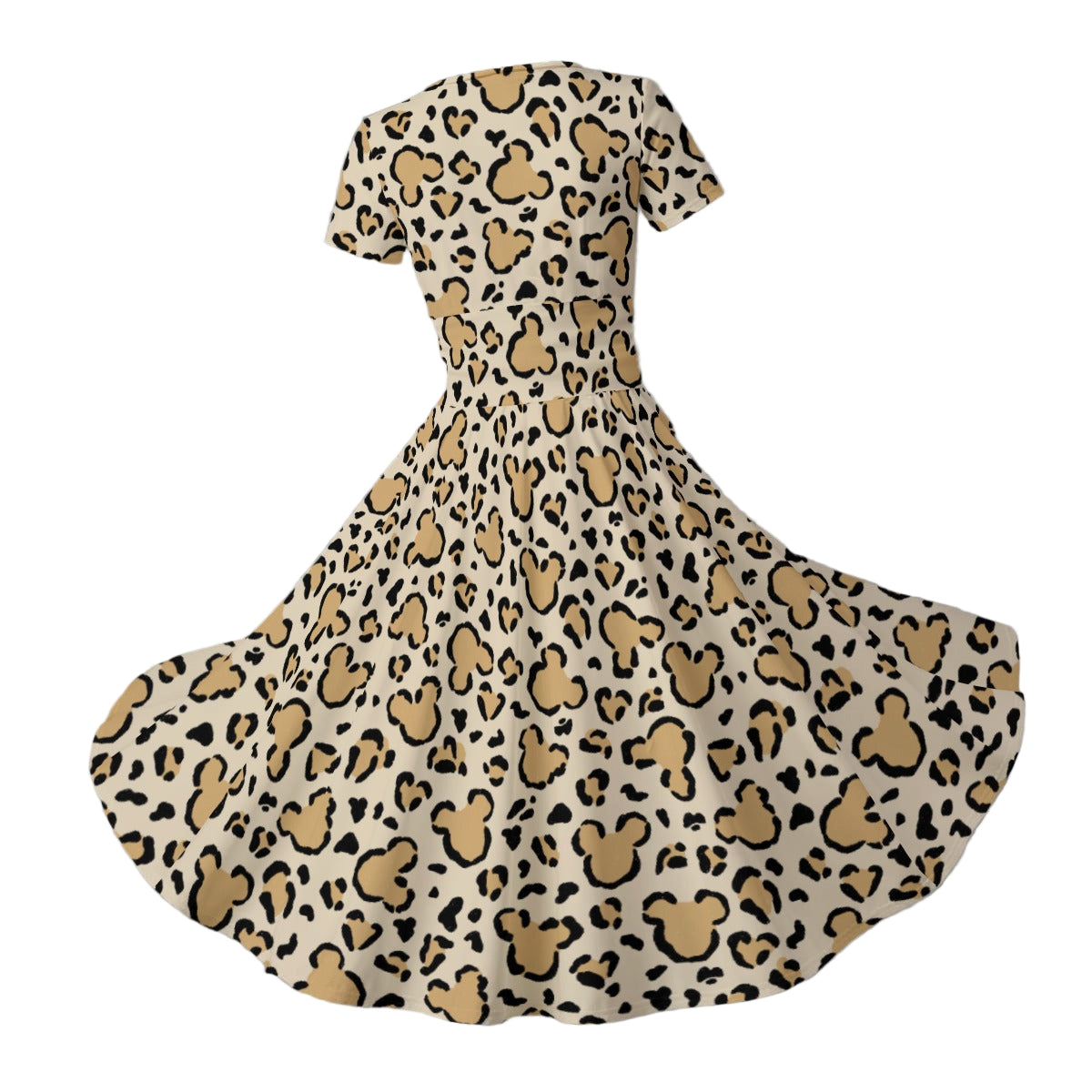 Mouse Ears Animal Print - Women's V-Neck Ruched Midi Dress