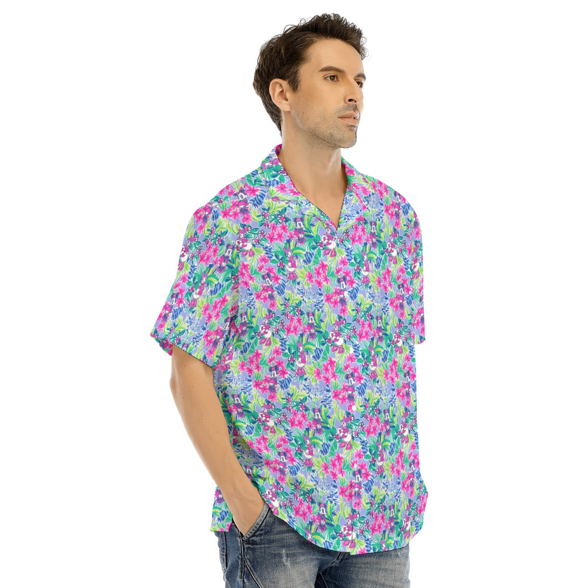 Bright Tropical Bliss - Island Mouse Duo - Men's Hawaiian Button Up Shirt