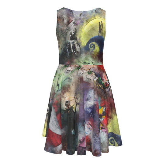 Watercolor Nightmare Town- Kid's Sleeveless Skater Dress