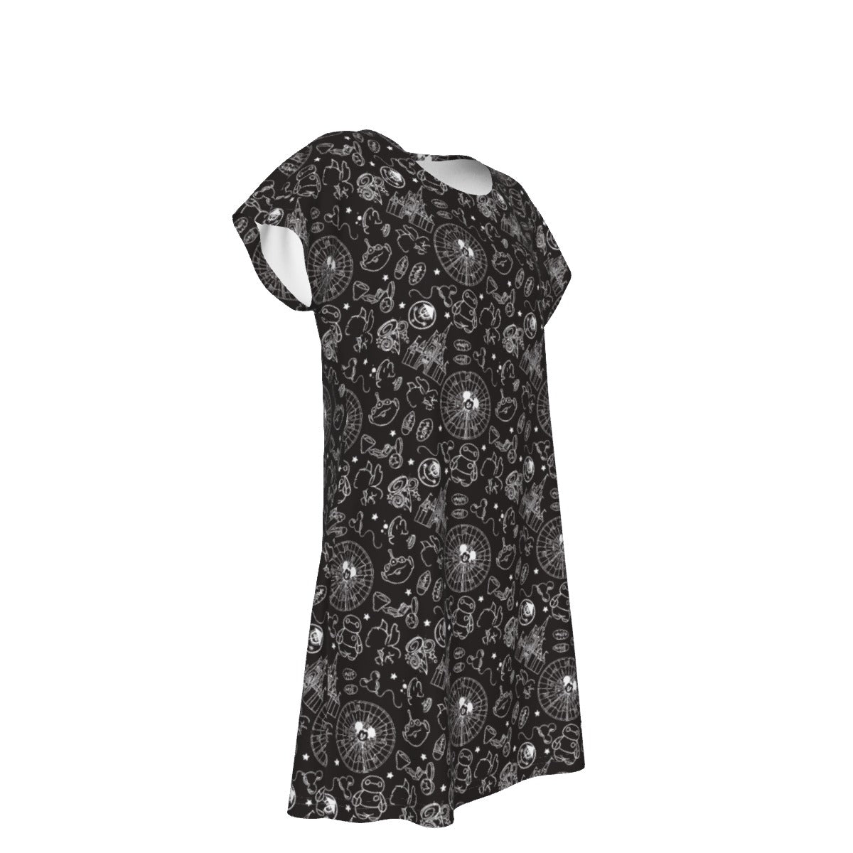 Monochrome Theme Park Icons - Women's T-Shirt Dress