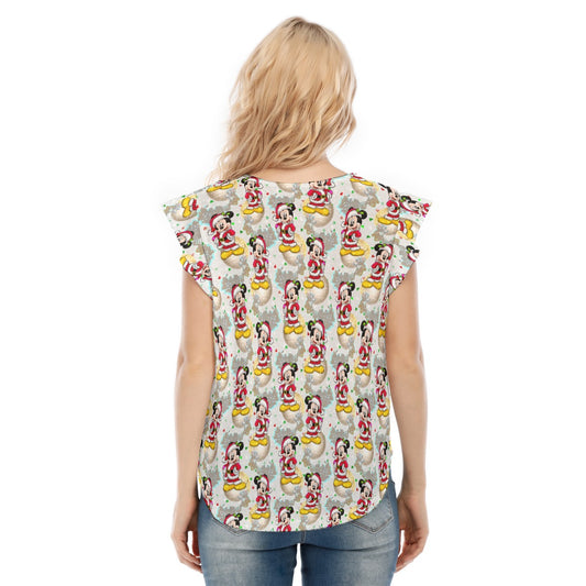 Santa Mouse Celebration - Women’s Flutter Sleeve Top