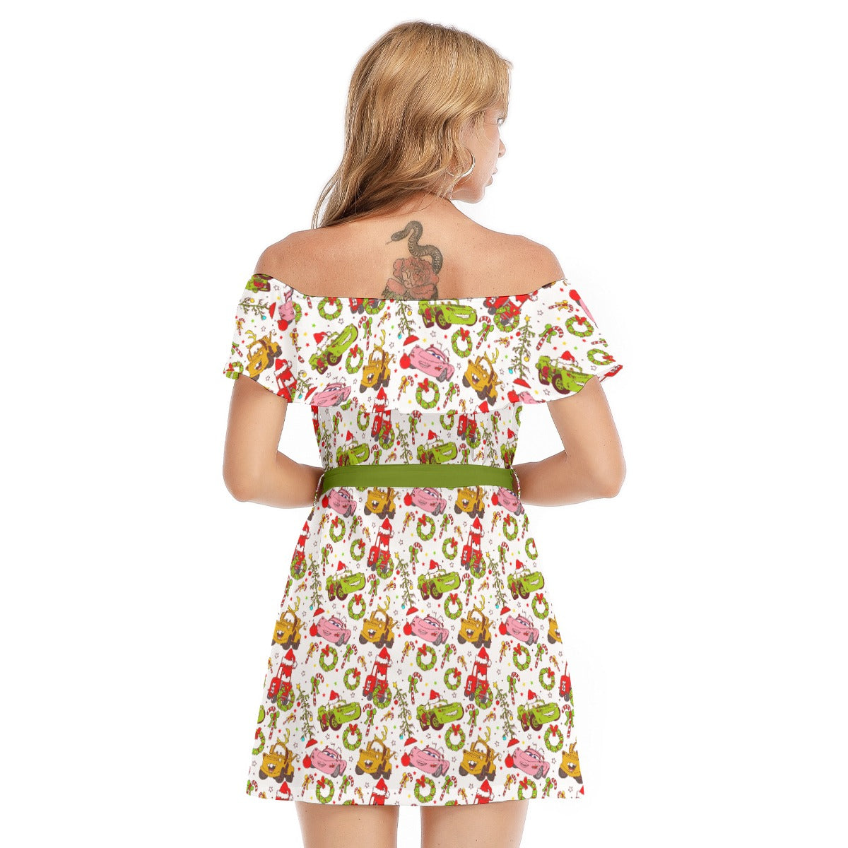 Holiday Race Day - Women's Off-shoulder Ruffle Dress