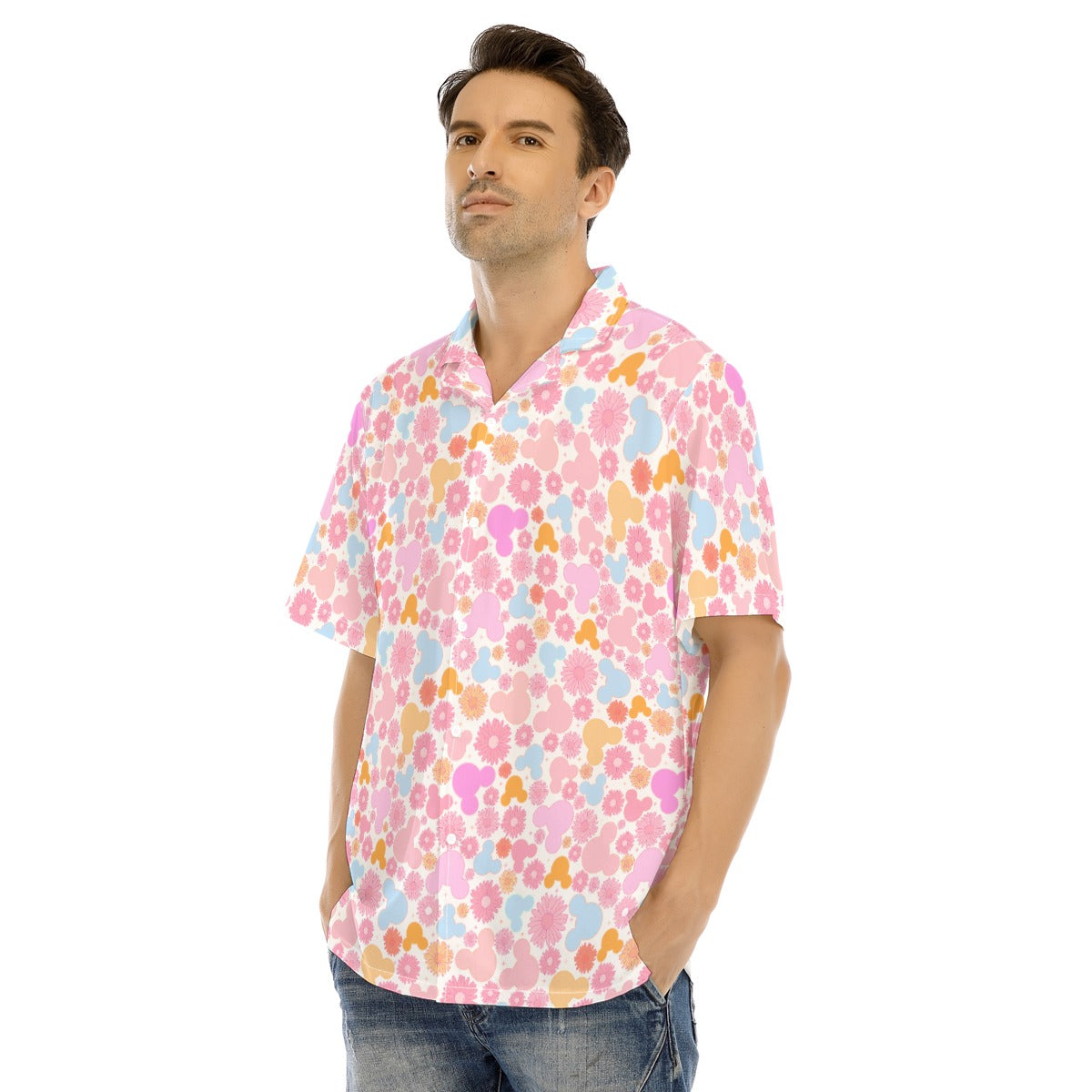 Retro Floral Mouse - Men's Hawaiian Button Up Shirt