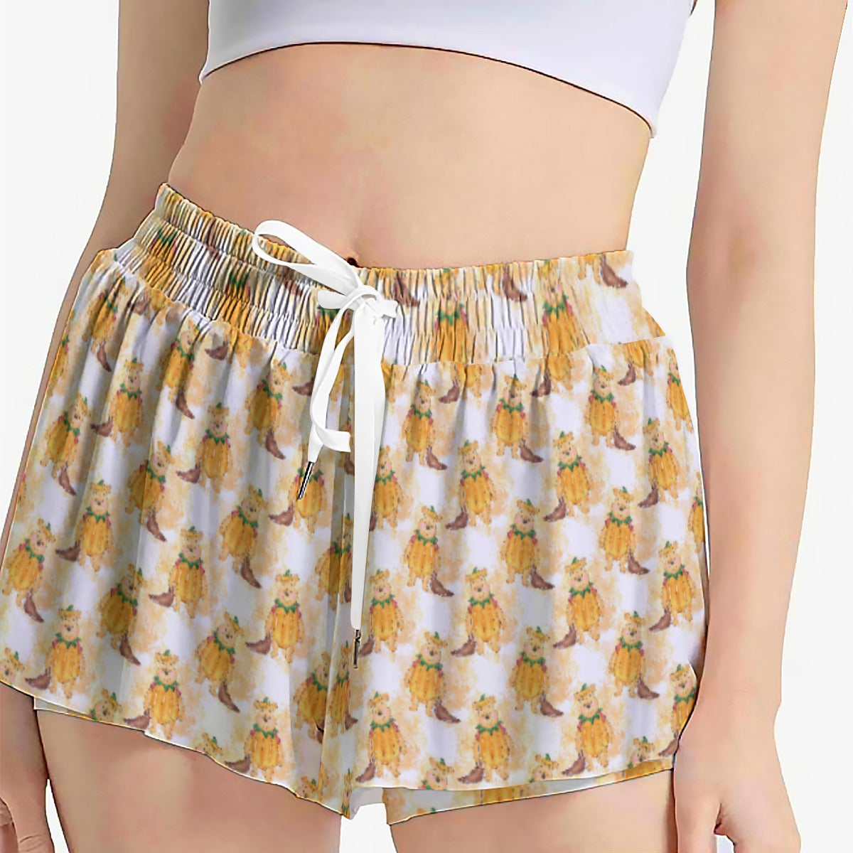 Pumpkin Bear Mischief - Women's Flowy Pocket Shorts
