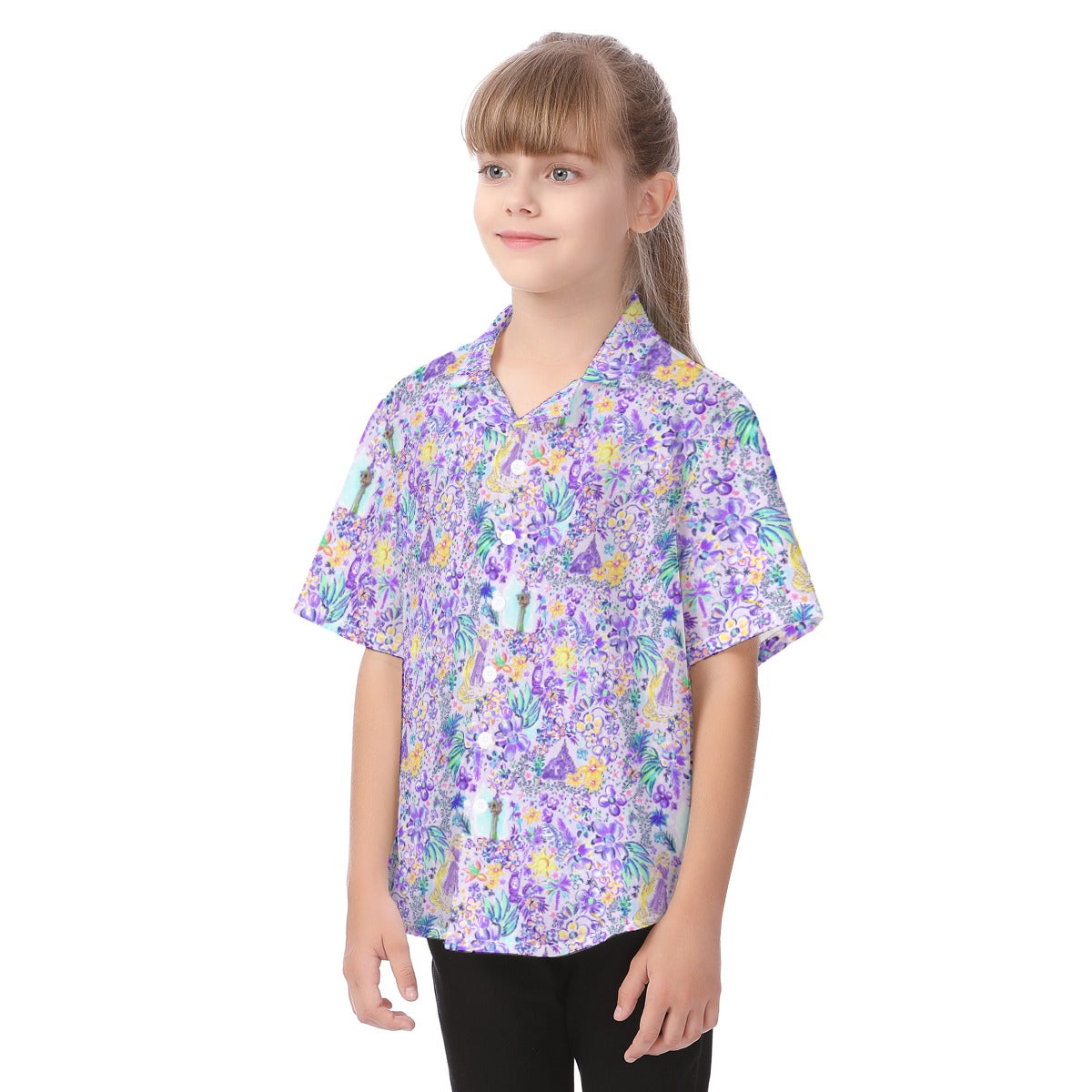 Bright Tropical Princess - Rapunzel - Kid's Hawaiian Button Up Shirt