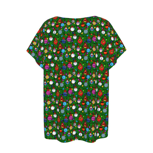 Festive Character Baubles on Green - Women’s Relaxed Fit Scoop Tee