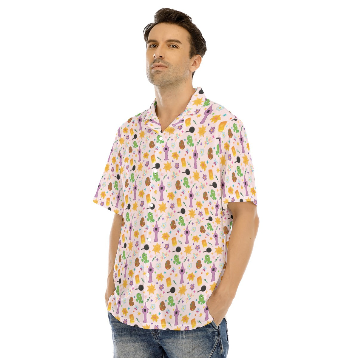 Long Hair Princess Icons - Men's Hawaiian Button Up Shirt