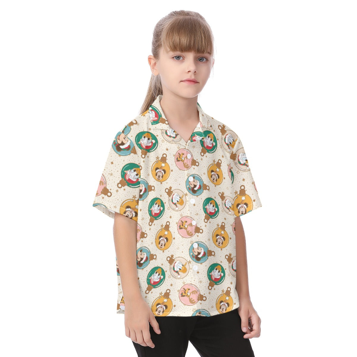 Golden Holiday Baubles - Kid's Hawaiian Button Up Shirt