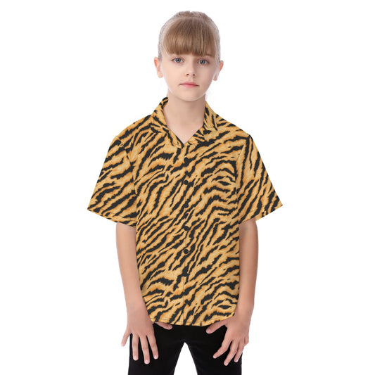 Animal Print - Tiger - Kid's Hawaiian Button Up Shirt