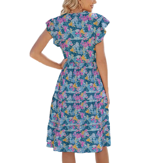 Bright Tropical Whimsy - Vintage Steamboat Captain - Women's Tiered Pocket Midi Dress