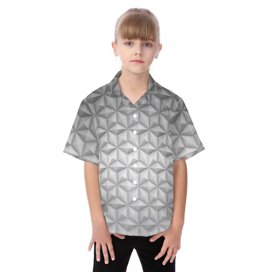 Geometric Silver Sphere - Kid's Hawaiian Button Up Shirt