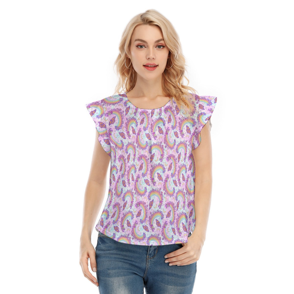 Monarch Butterflies & Rainbows - Women’s Flutter Sleeve Top