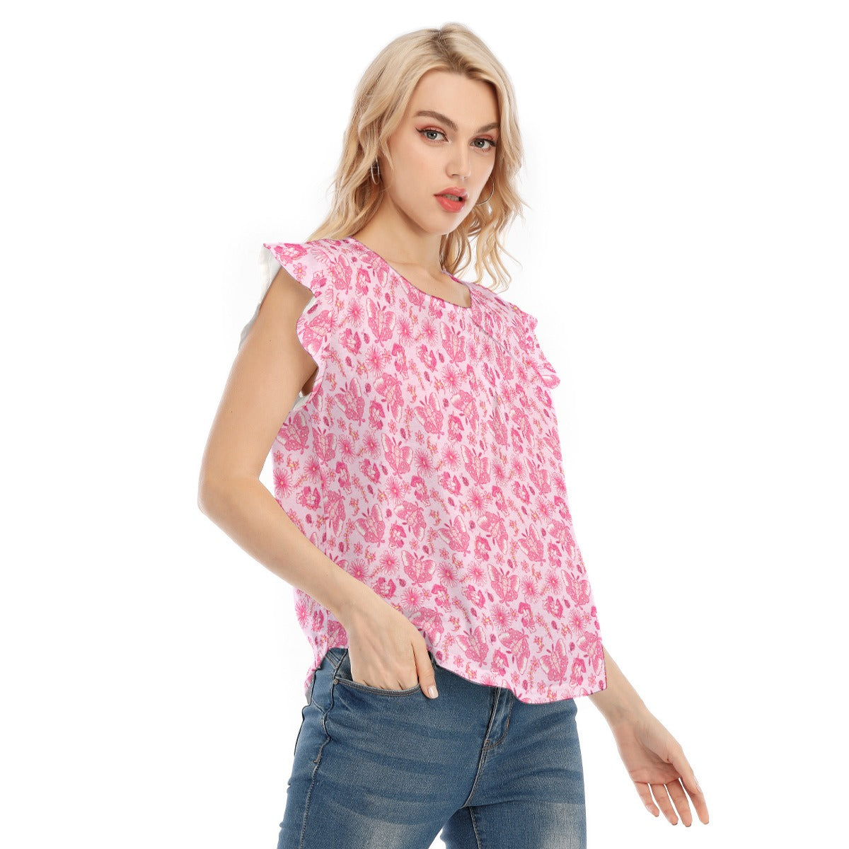 Pink Mushroom Moths - Women’s Flutter Sleeve Top