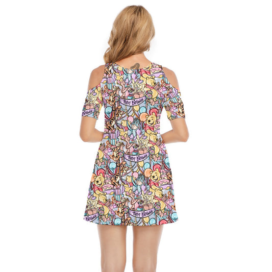 Birthday Bash in the Woods - Women's Cold Shoulder Cotton Dress