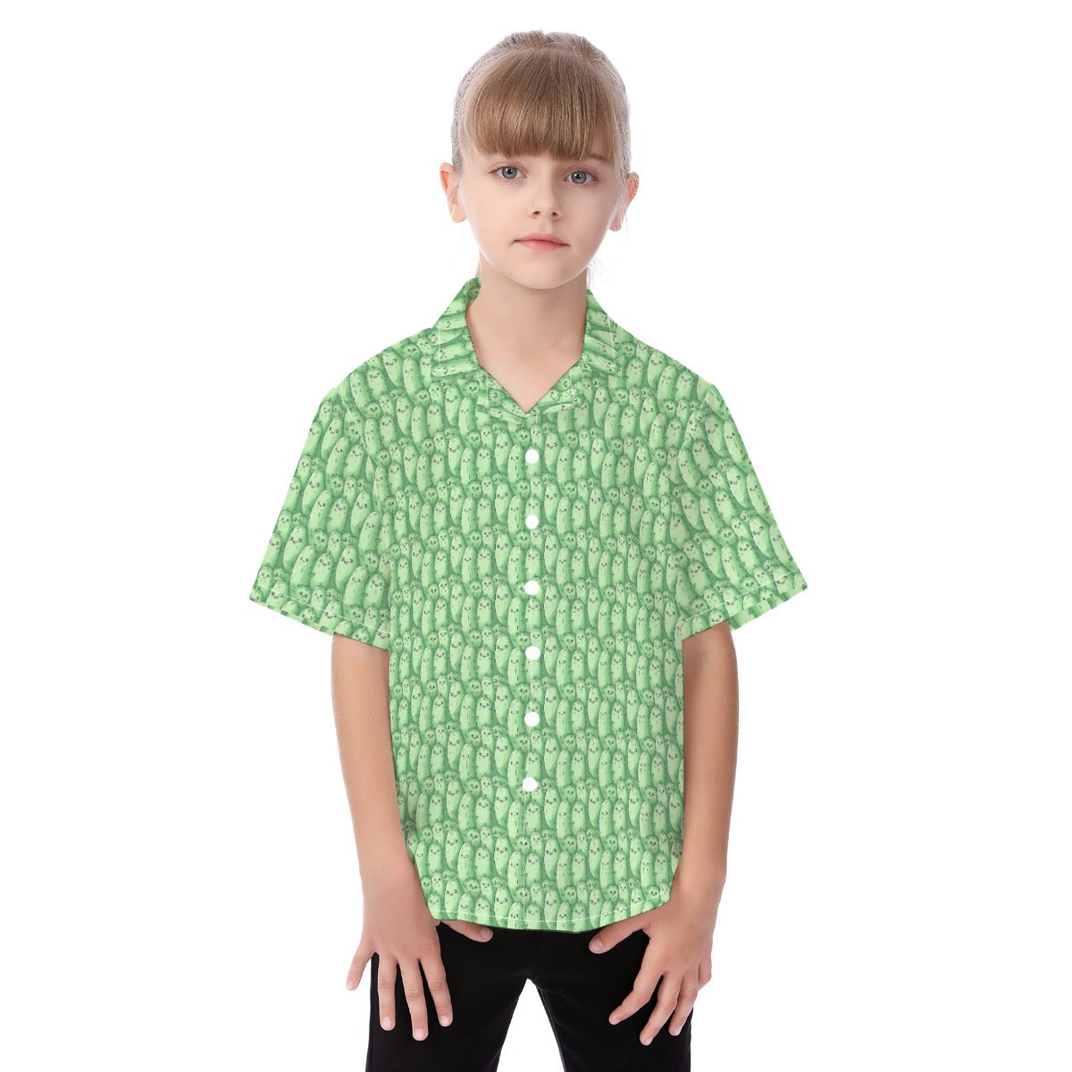 Kawaii Pickle Party - Kid's Hawaiian Button Up Shirt