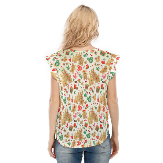 Gingerbread Castle Holiday Treats - Women’s Flutter Sleeve Top