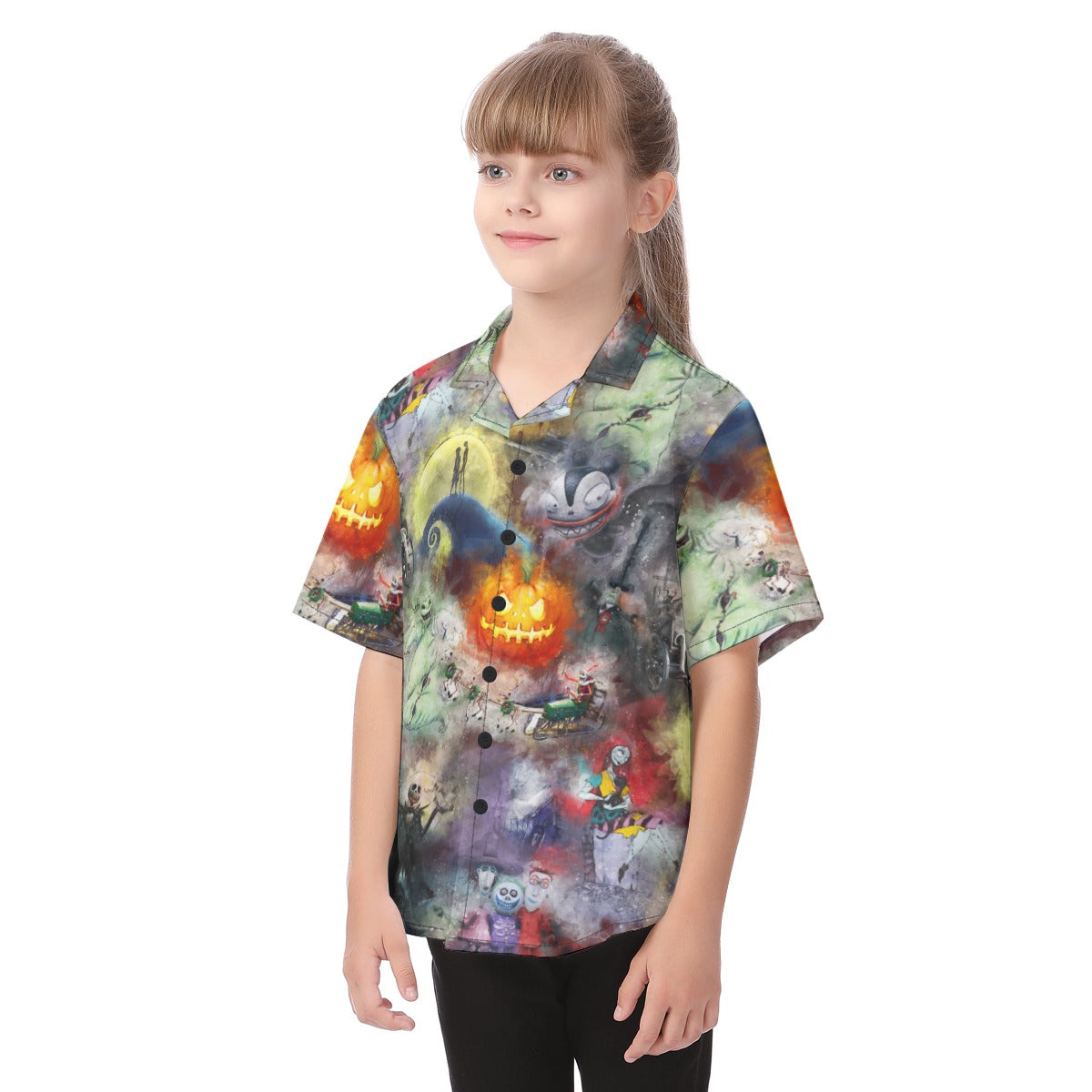 Watercolor Nightmare Town - Kid's Hawaiian Button Up Shirt