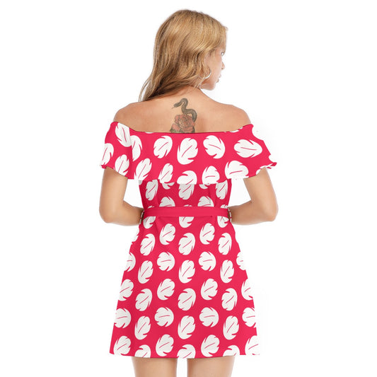 Island Leaf Print - Women's Off-shoulder Ruffle Dress