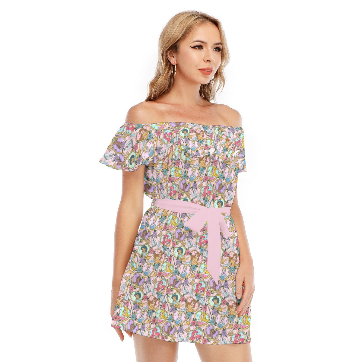 Tattoo Hearts Royal Icons - Women's Off-shoulder Ruffle Dress