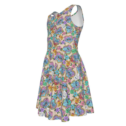 Tattoo Hearts Island Mischief - Kid's Sleeveless Skater Dress