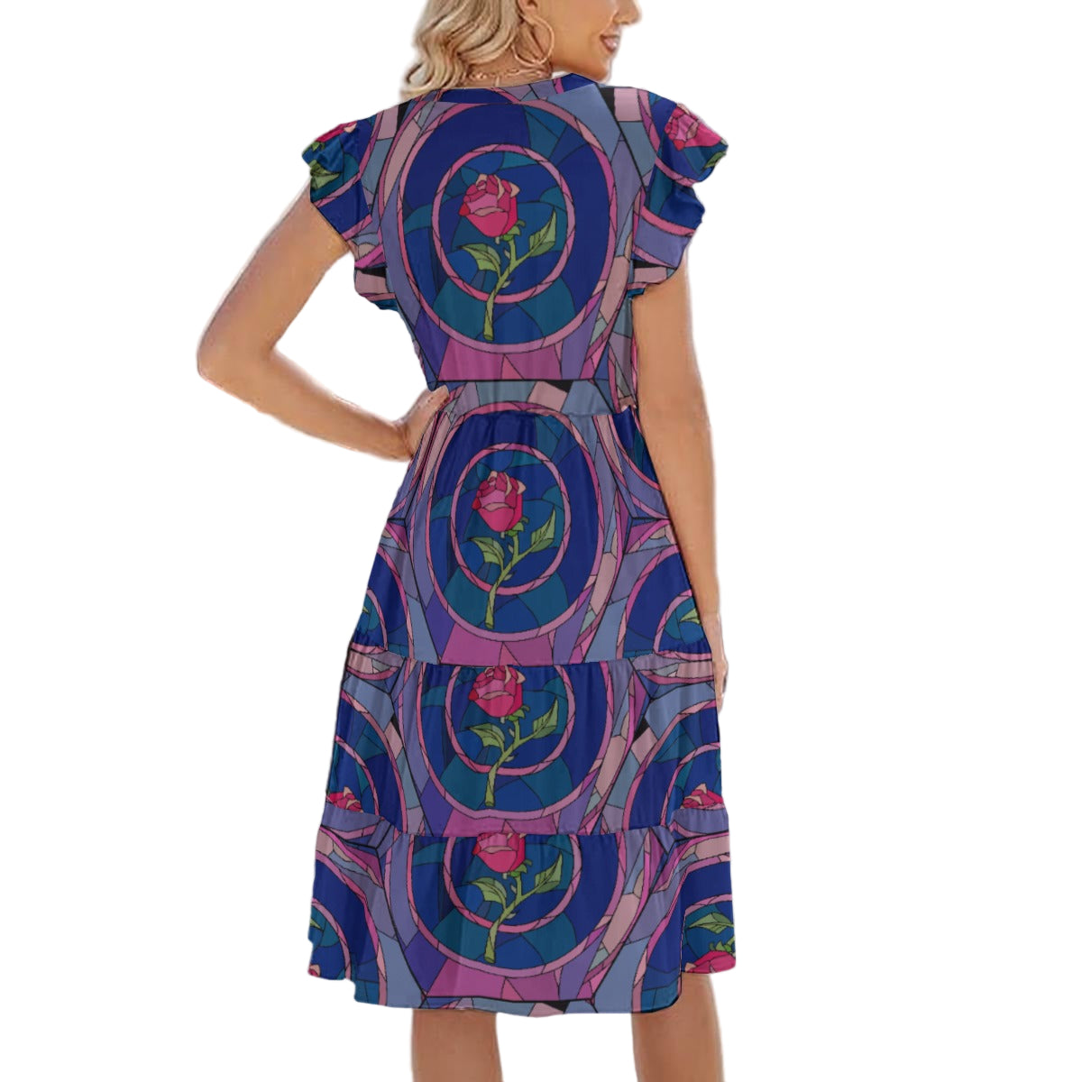Enchanted Rose Stained Glass - Women's Tiered Pocket Midi Dress