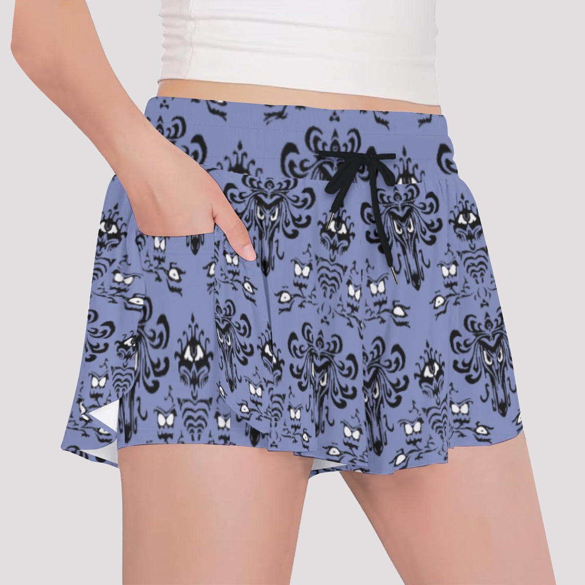 Spooky Mansion Wallpaper- Girls’ Flowy Pocket Shorts