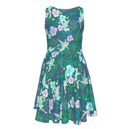 Pixie in Neon Blooms - Kid's Sleeveless Skater Dress