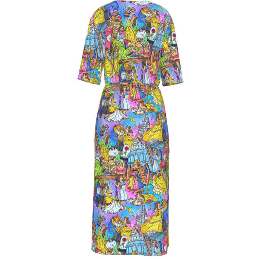 Enchanted Tale Storybook Scenes - Women’s V-Neck Wrap Midi Dress