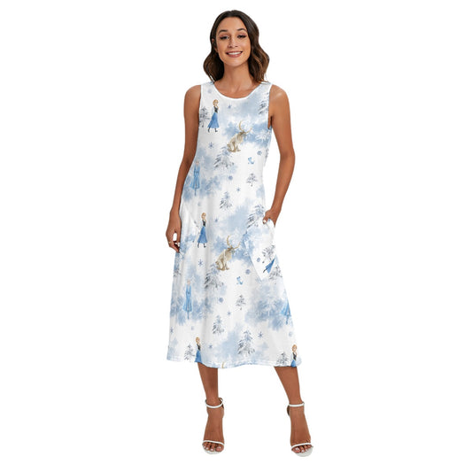 Enchanted Winter Landscape - Women’s Diagonal Pocket Midi Dress