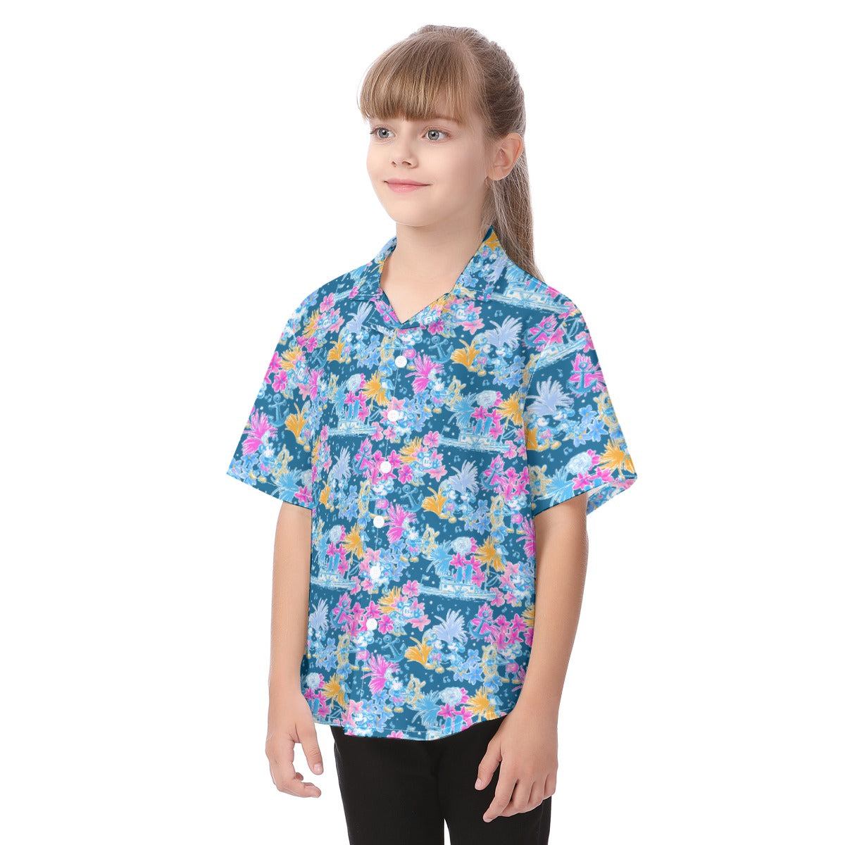Bright Tropical Whimsy - Vintage Steamboat Captain - Kid's Hawaiian Button Up Shirt