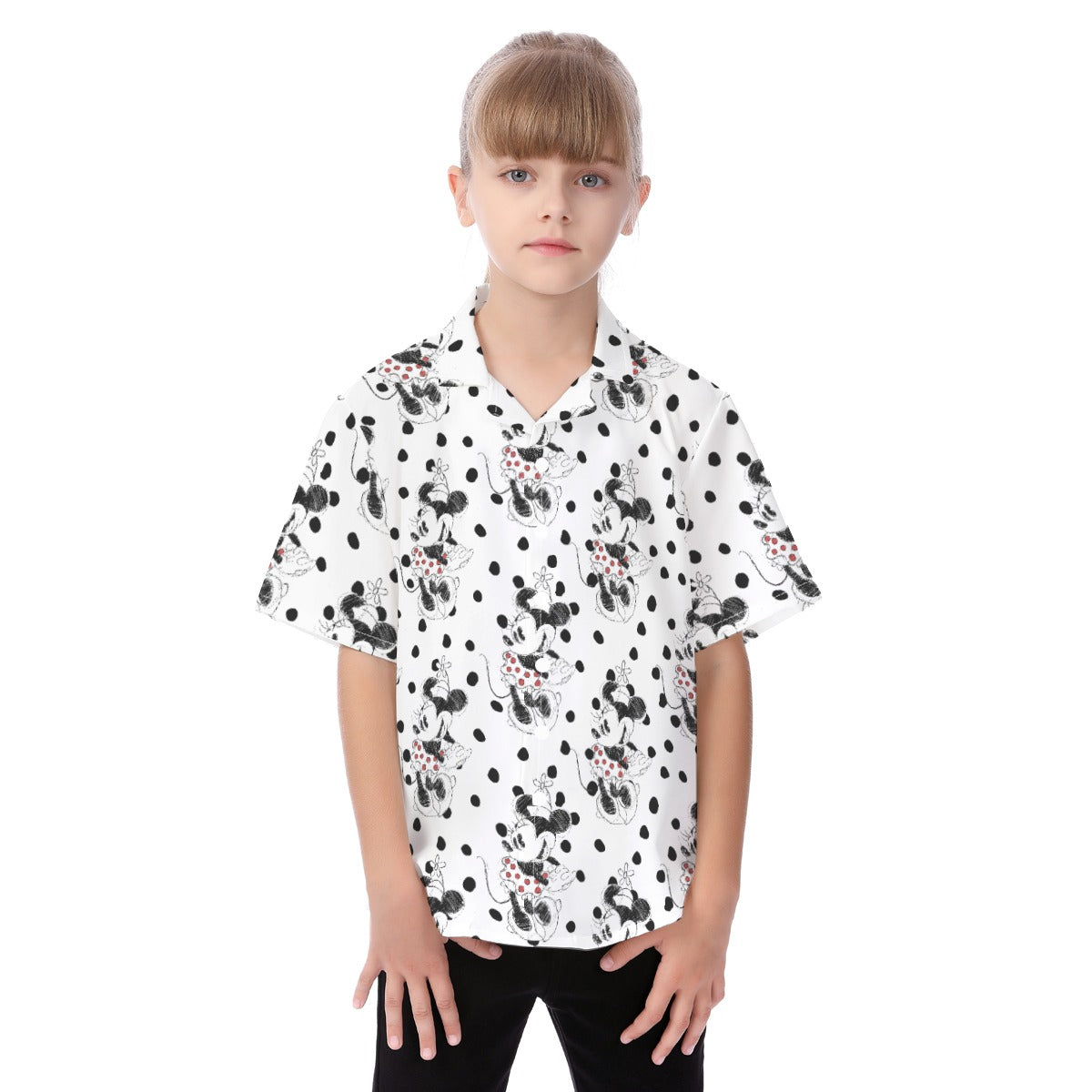 Sketch of Polka Dot Mouse - Kid's Hawaiian Button Up Shirt