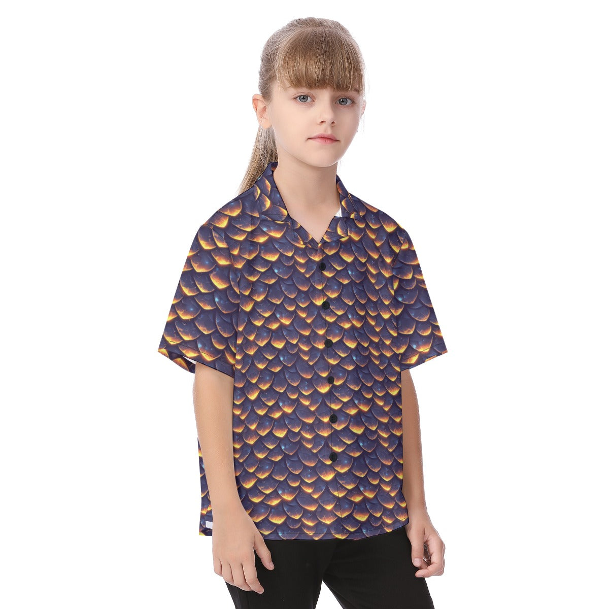 Animal Print - Dragon - Kid's Hawaiian Button Up Shirt