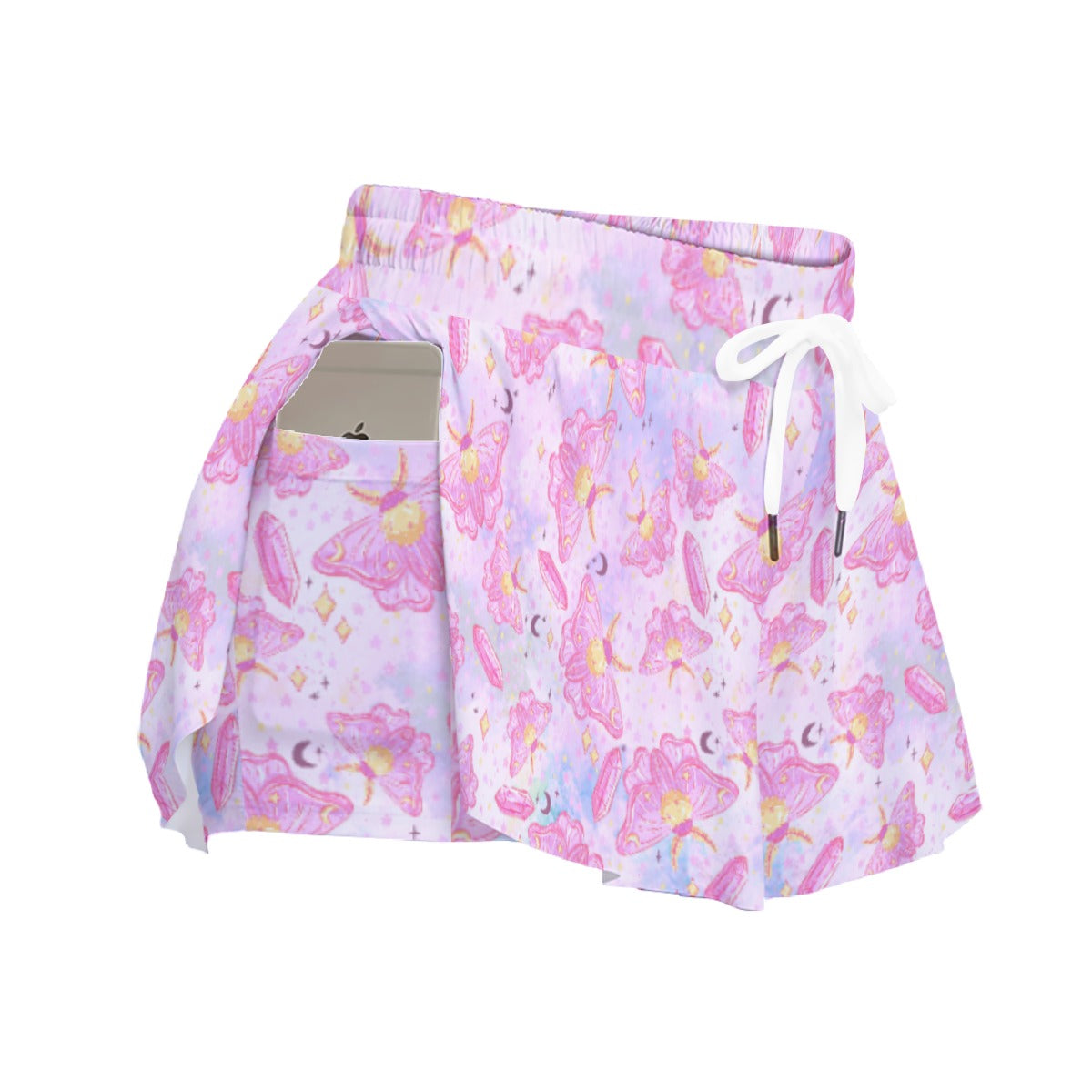 Pink Crystal Lunar Moths - Women's Flowy Pocket Shorts