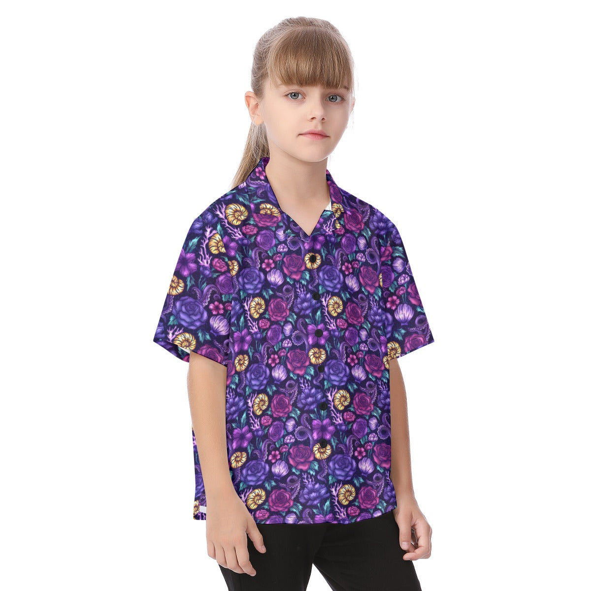 Fairytale Florals – Dark Sea Witch - Kid's Hawaiian Button Up Shirt