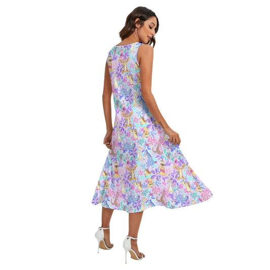 Storybook Friends in Bloom - Women’s Diagonal Pocket Midi Dress