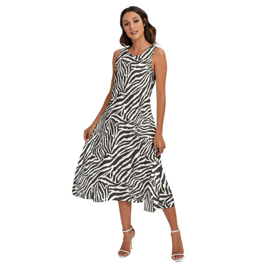 Animal Print - Zebra - Women’s Diagonal Pocket Midi Dress