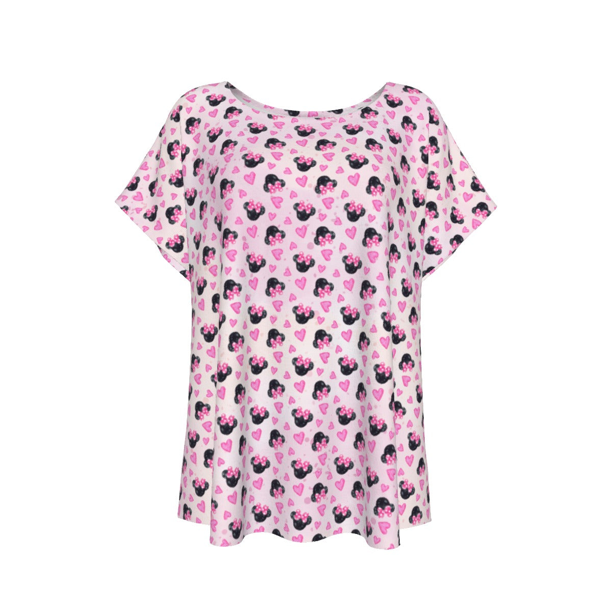 Watercolor Pink Bow Mouse Ears - Women’s Relaxed Fit Scoop Tee