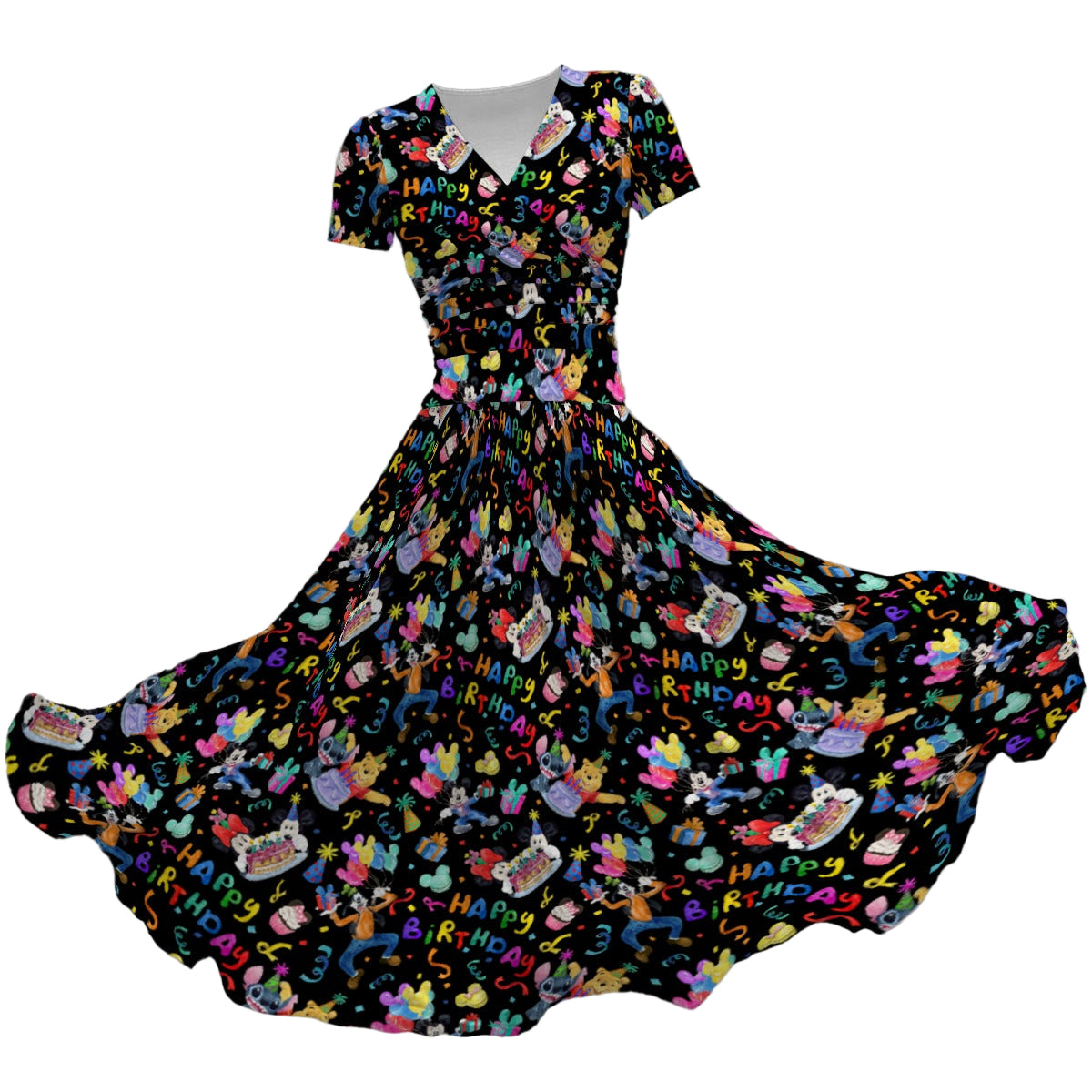 Happy Birthday Celebration - Women's V-Neck Ruched Midi Dress
