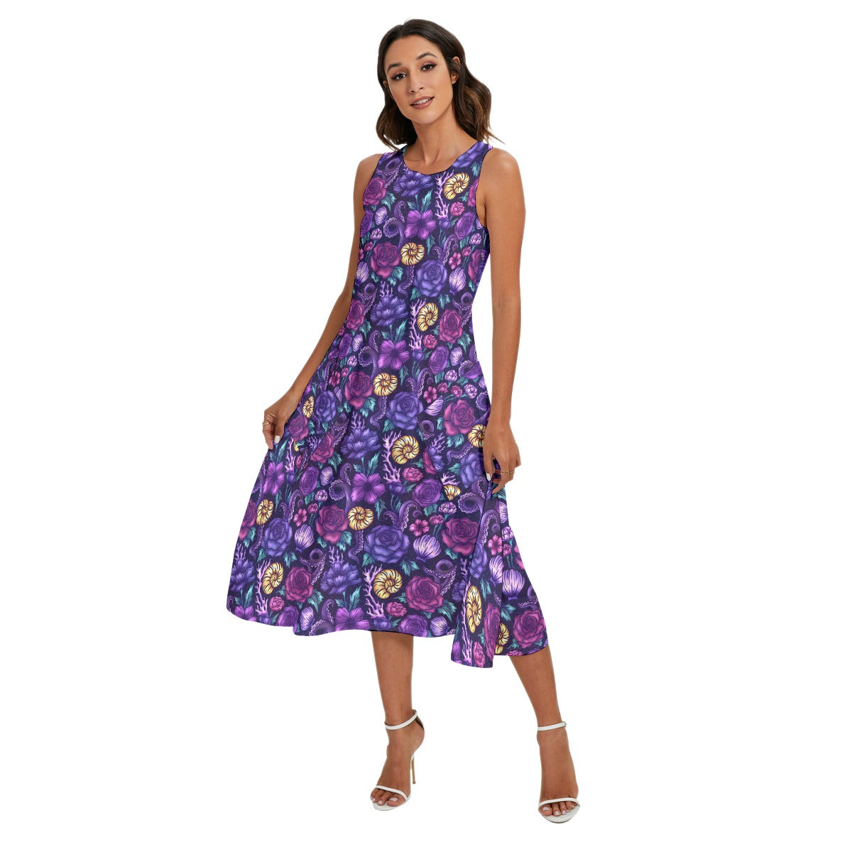 Fairytale Florals – Dark Sea Witch - Women’s Diagonal Pocket Midi Dress