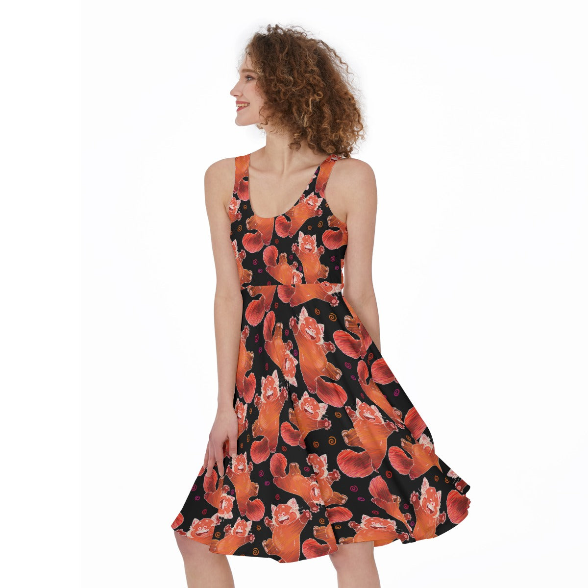 Scribbly Red Panda - Pocket Midi Skater Dress