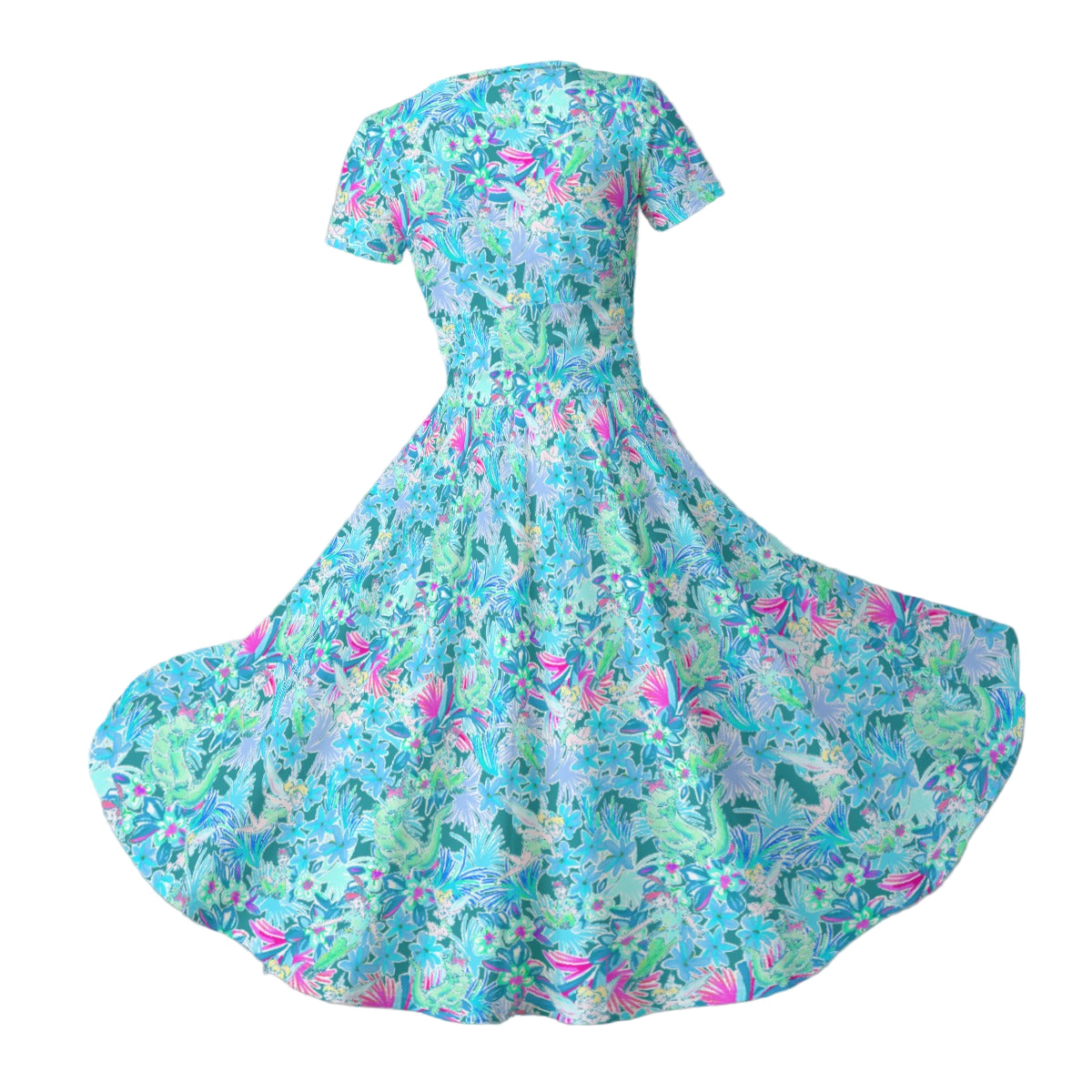 Bright Floral Flight - Neverland Adventure - Women's V-Neck Ruched Midi Dress