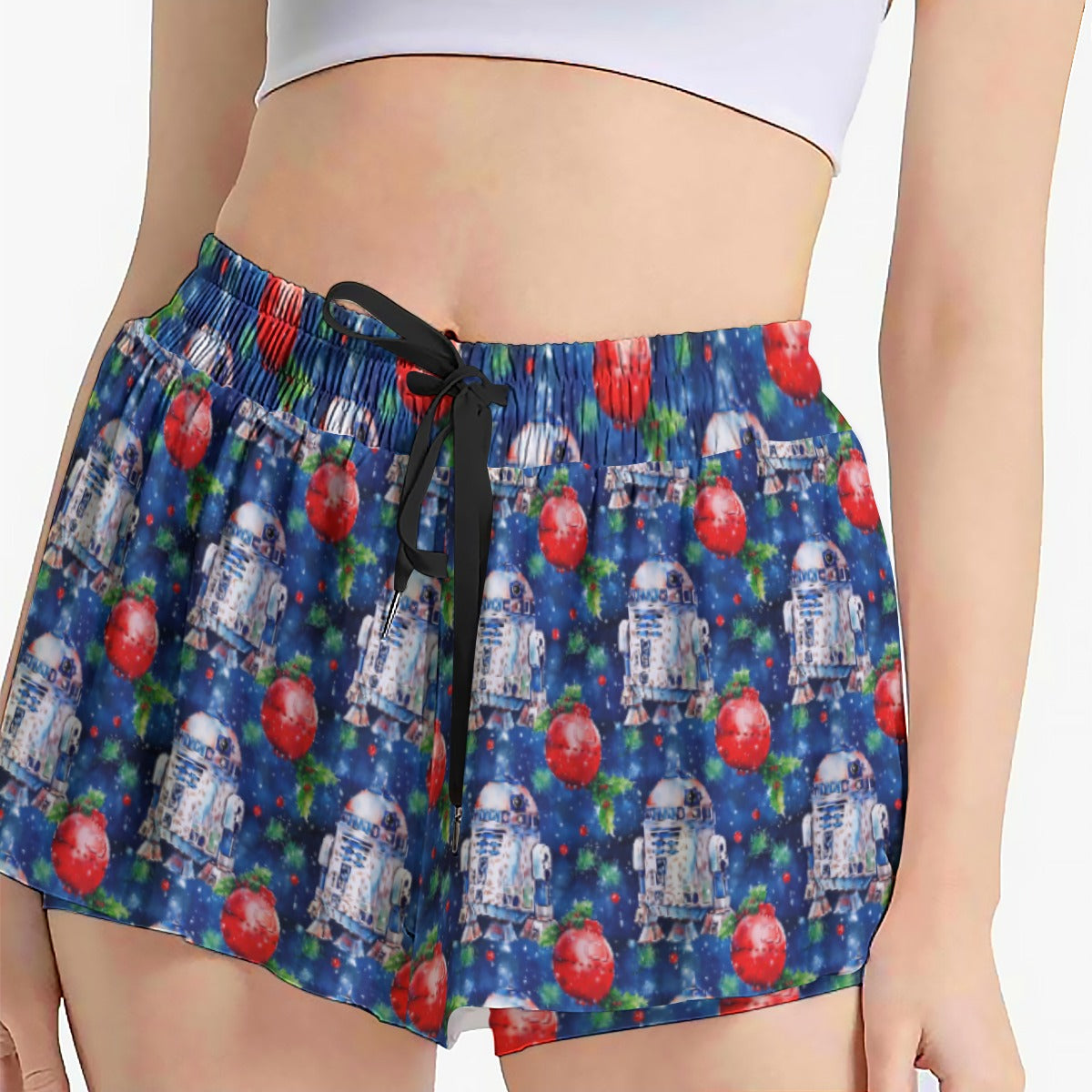 Little Blue Christmas Droid - Women's Flowy Pocket Shorts
