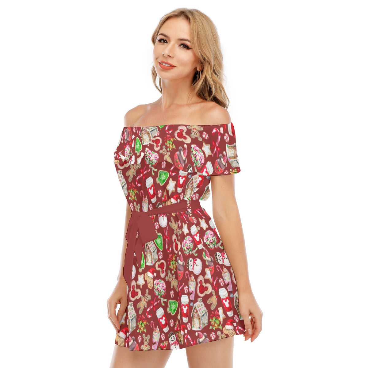 Christmas Snack Goals - Women's Off-shoulder Ruffle Dress